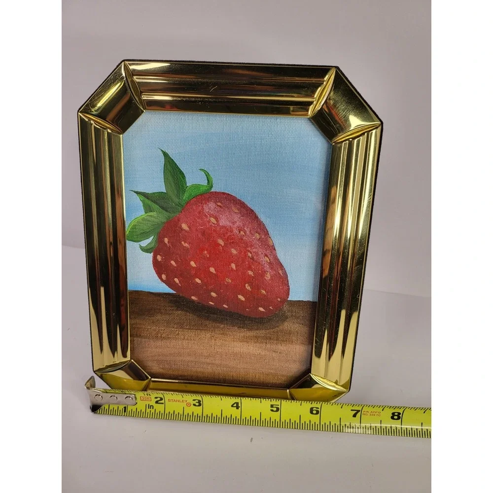 Vintage Fetco Gold Frame with Original Strawberry Painting Fruit Wall Decor 5x7